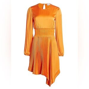 A.L.C. Behati Pleated Long-Sleeve Asymmetric Dress Orange